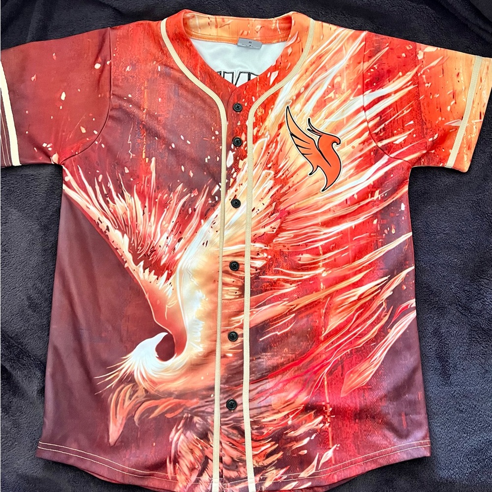 Illenium Mens M Jersey 3 Orange Fire Embroidered Button Down Fallen Embers O1